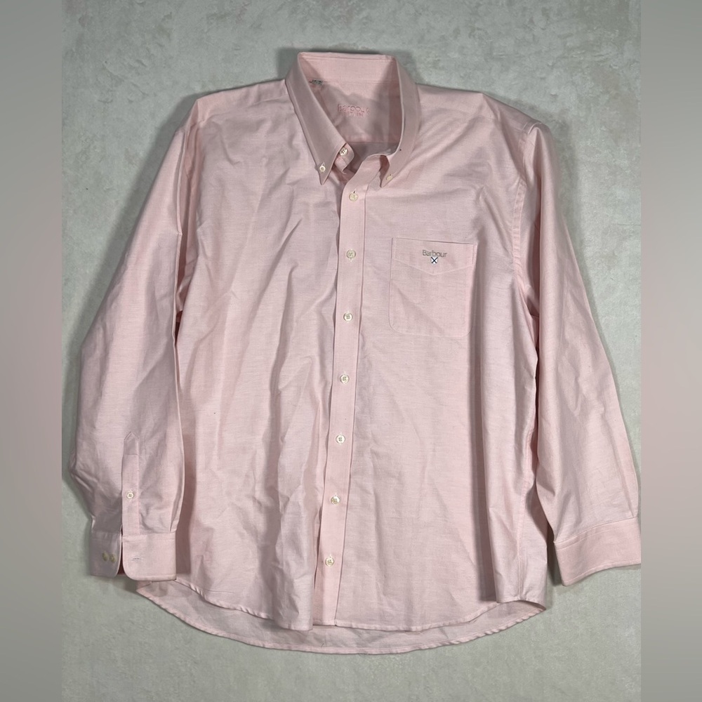 Barbour 3XL UK London Classic Oxford Pink Button Front Shirt Front Logo Shirt